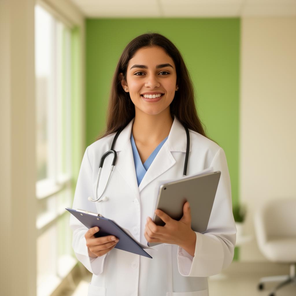Médica recém-formada confiante após estruturar o CV